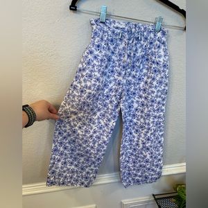 Zara Girls Linen/Cotton Blue Floral Wideleg Pants Paperbag Waist size 9